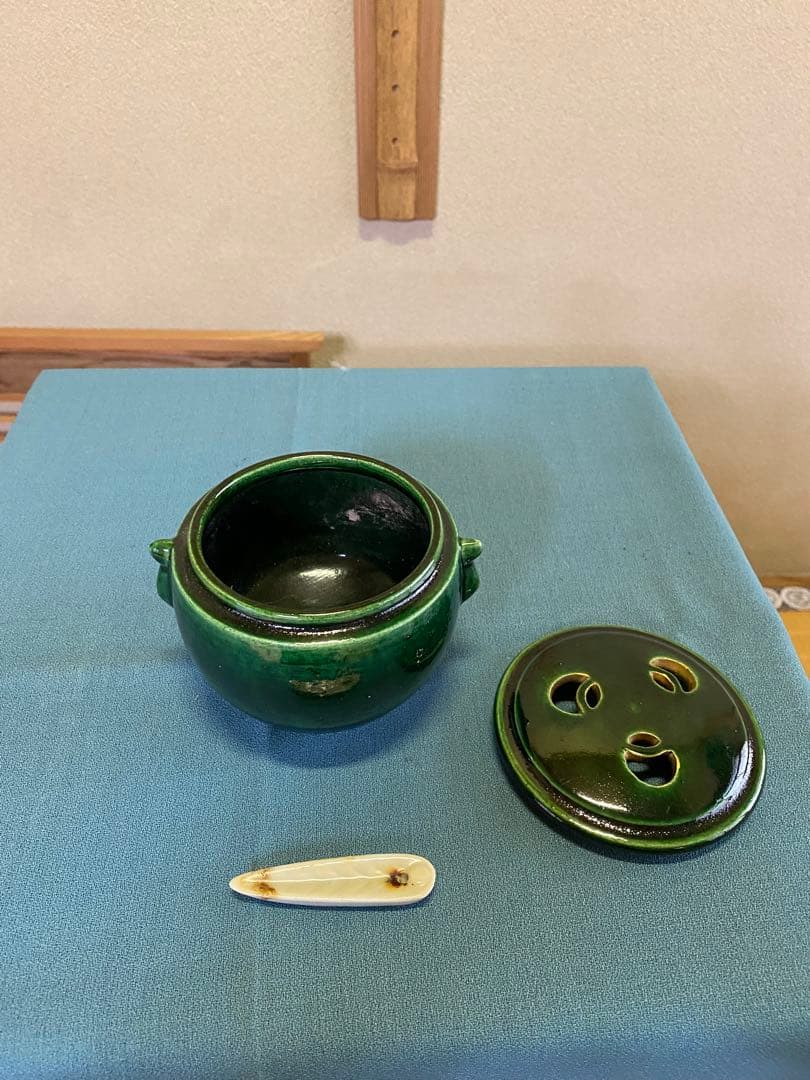 茶道具/三ツ具足 青楽 利休忌 松楽窯