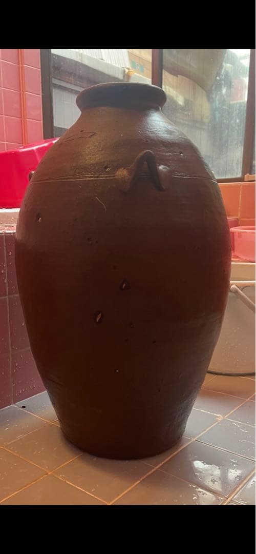 【備前焼、三耳壺、花器中壺、骨董品アンティーク、箱無し。