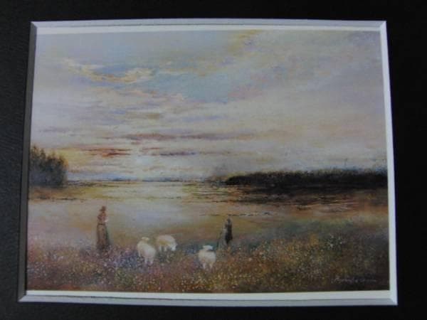 岡田旭峰、羊飼い、希少画集画、新品高級額、額装付、状態良好、油彩 風景
