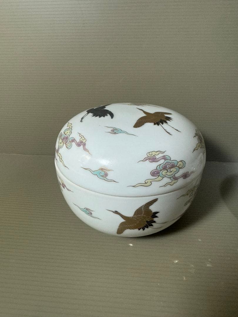 2619 深川製磁  金彩雲鶴図  蓋物  ボンボニエール 大小 菓子器　2客