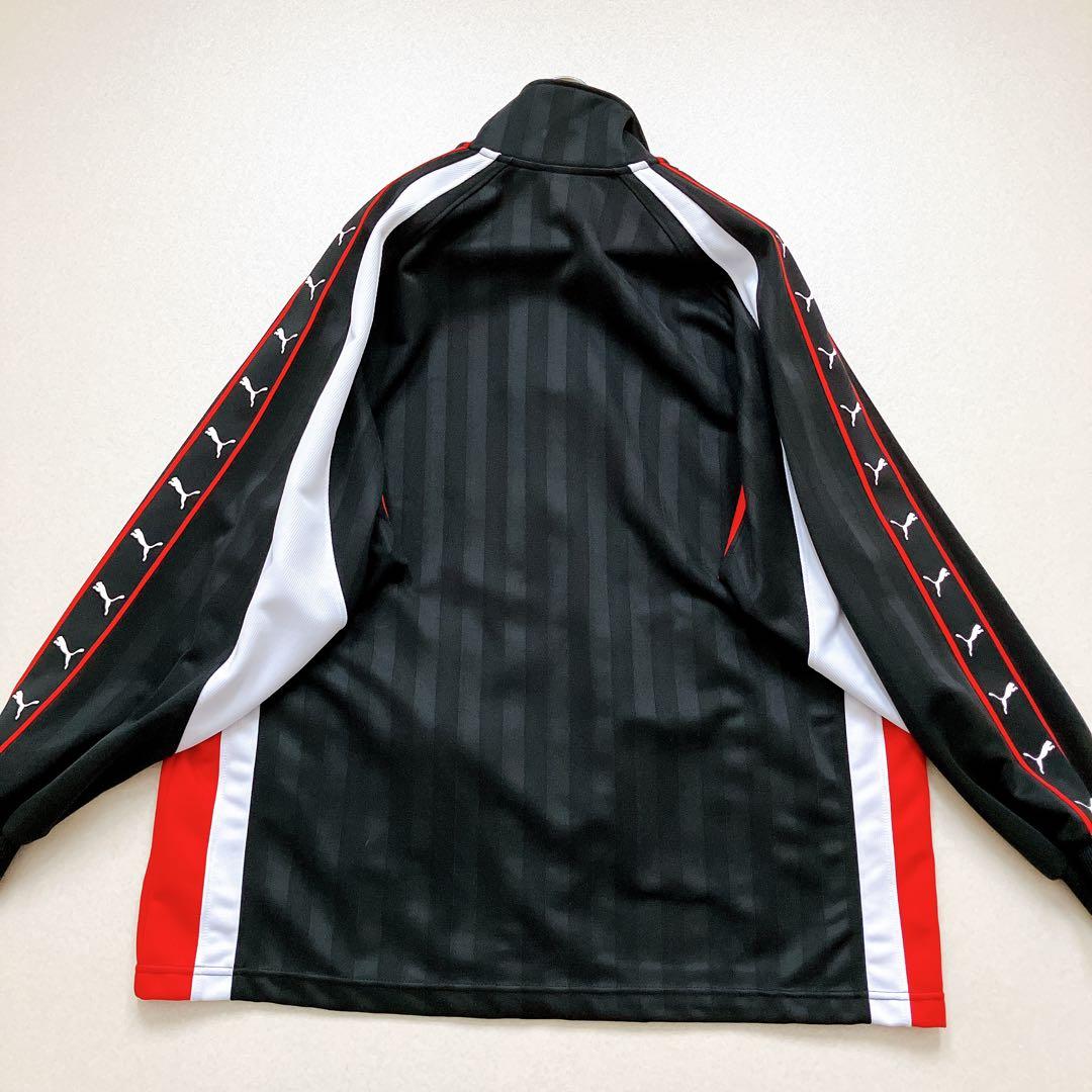 プーマ　ジャージ　上下　セットアップ　刺繍ロゴ　ストライプ　黒　サイドライン