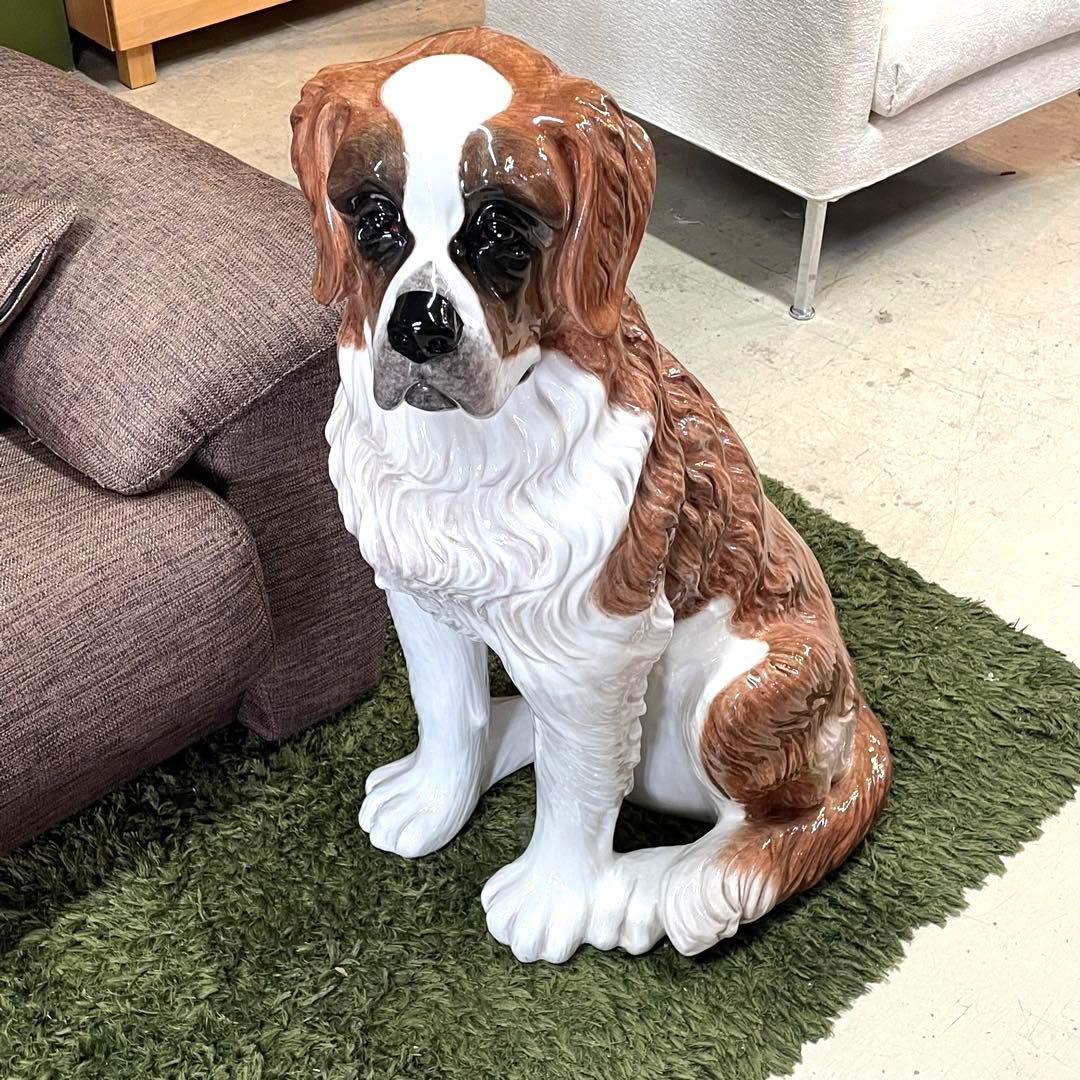 【イタリア製】セントバーナード　置き物　オブジェ　等身大　陶器　犬