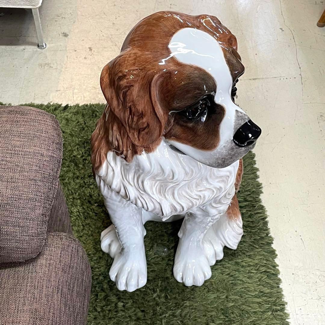 【イタリア製】セントバーナード　置き物　オブジェ　等身大　陶器　犬