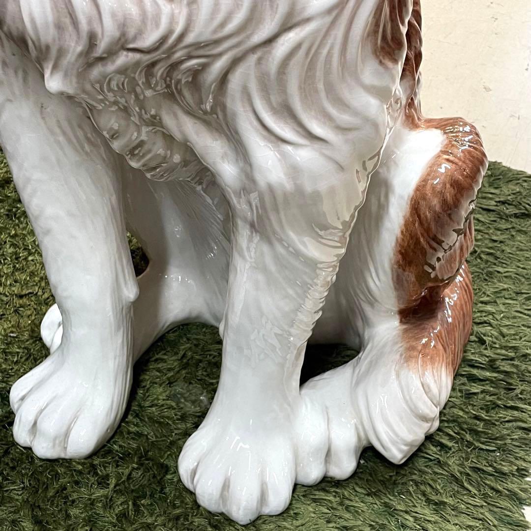 【イタリア製】セントバーナード　置き物　オブジェ　等身大　陶器　犬