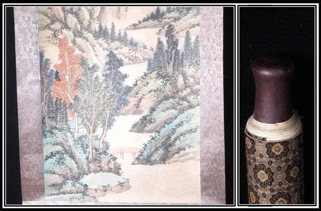 【骨董掛け軸】風景図 中国　唐時代 肉筆保證 唐物唐本AK1019A10-3