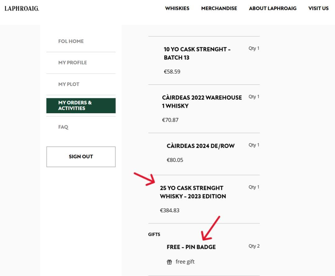 限定 ラフロイグ25年 2023年エディション カスクストレングス +ピンバッチ