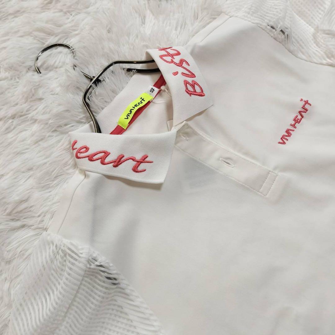 【新品】ビバハート ゴルフウェア ポロシャツ 刺繍ロゴ入り 白×メッシュ切り替え