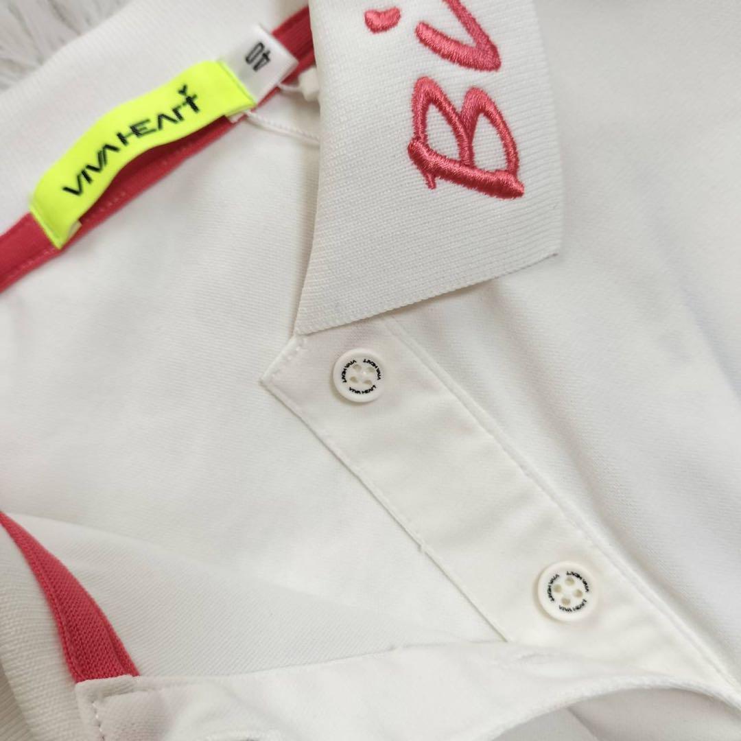 【新品】ビバハート ゴルフウェア ポロシャツ 刺繍ロゴ入り 白×メッシュ切り替え