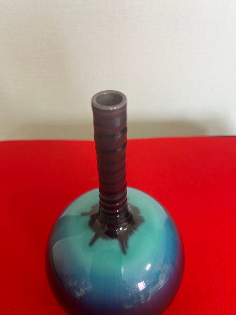 人間国宝  九谷焼  徳田八十吉（正彦銘） 彩釉 花入 T305 鶴首 花瓶