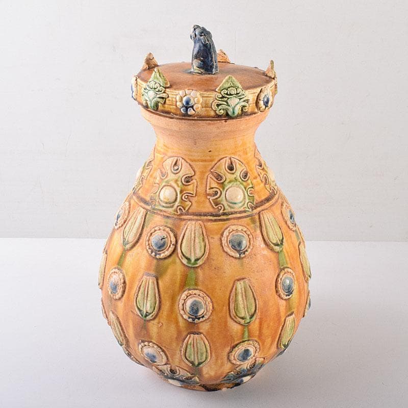 中国　唐三彩　蓋壷　飾壷　C　R8561H