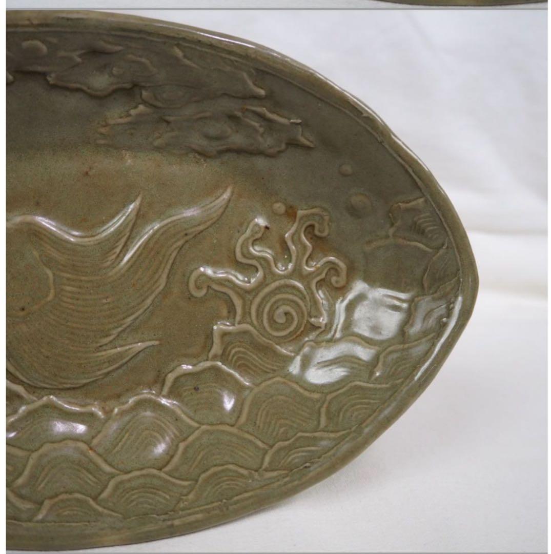 送料無料　【金富士】天龍寺青磁亀文皿　19×11.5ｃｍ　③