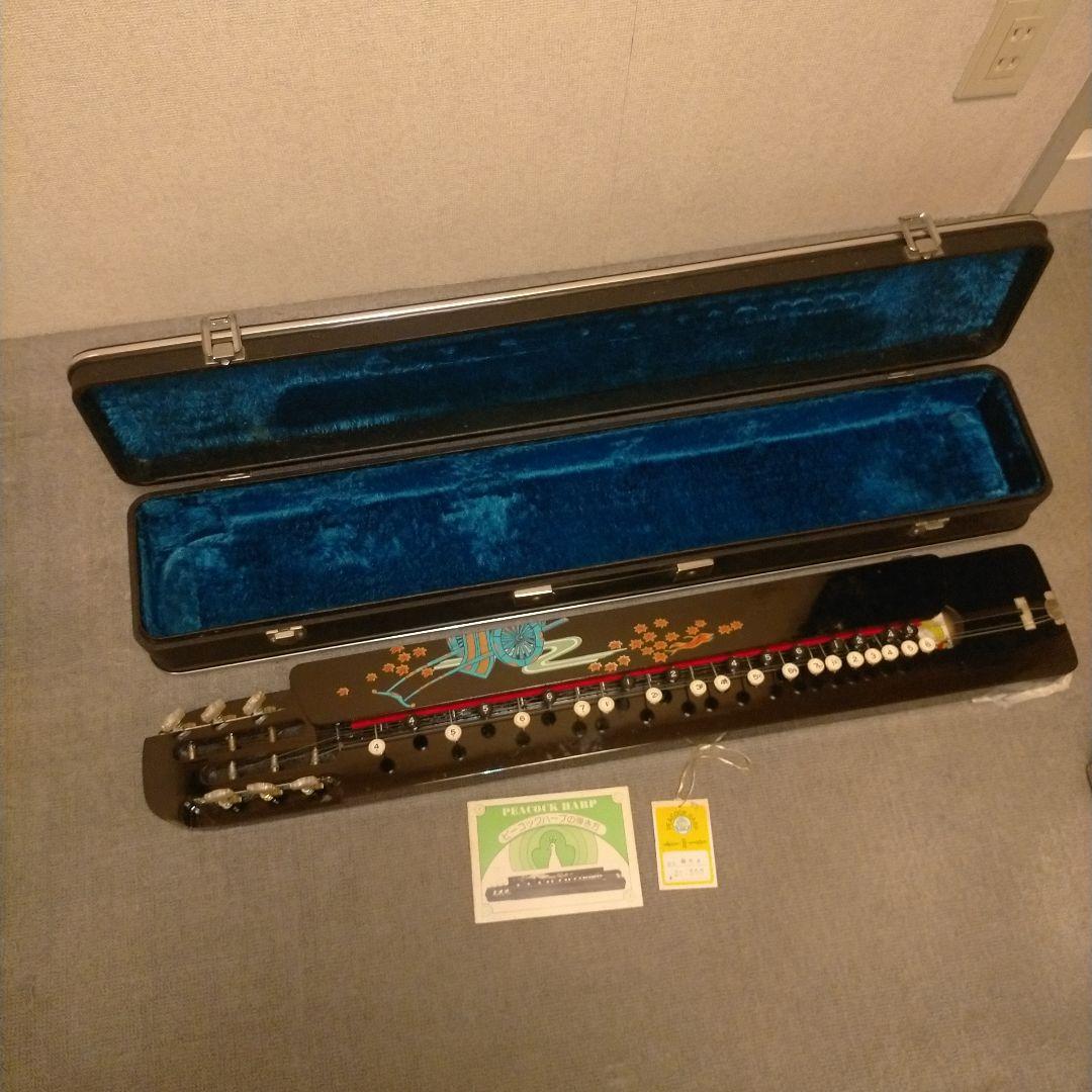 昭和レトロ 琴 ケース付き ピーコックハープ 人力車 花柄 大正琴 和楽器