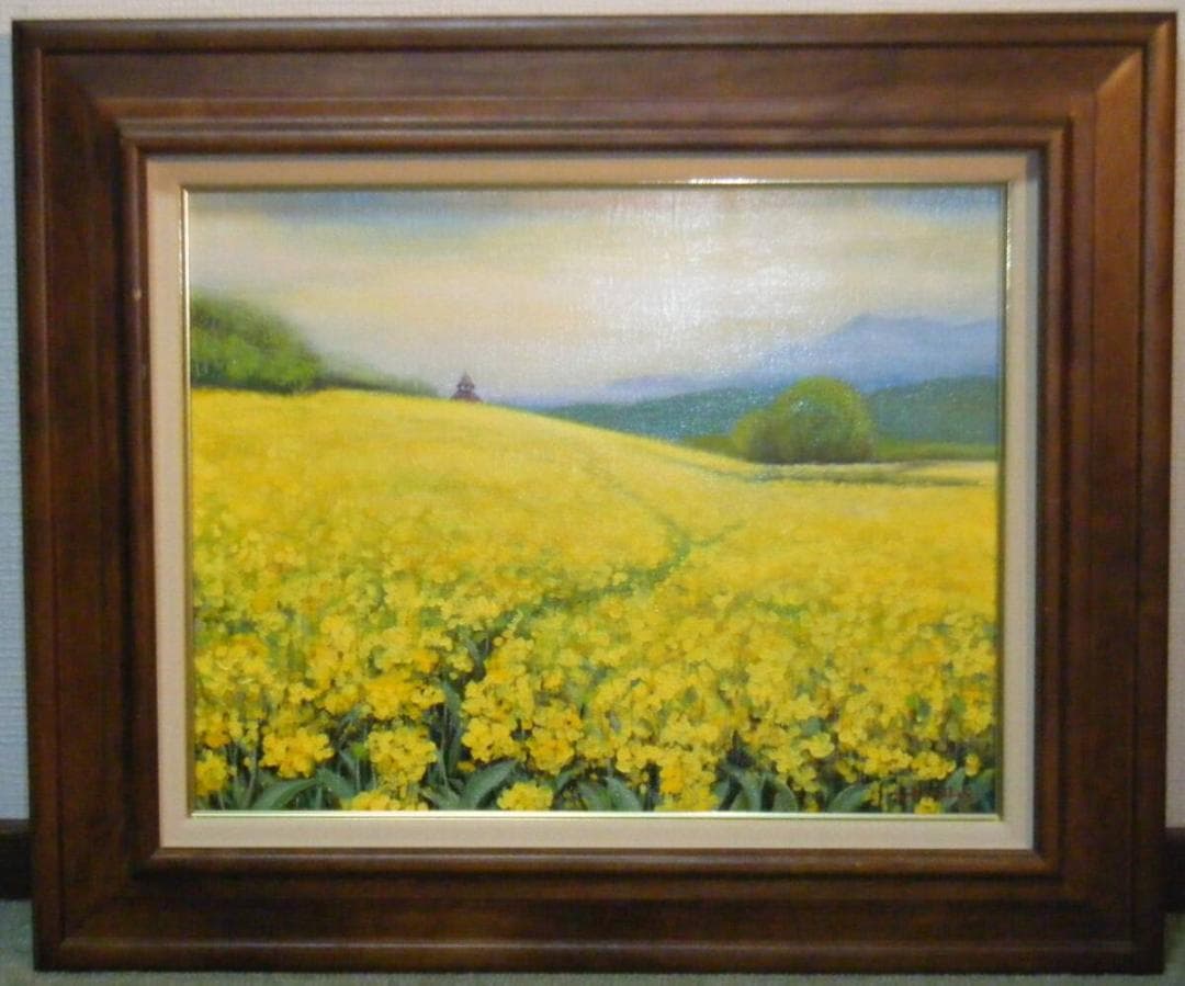 【真作】絵画　熊倉雄二　油彩6号　鐘のある丘　心が安らぐ春の風景　T72