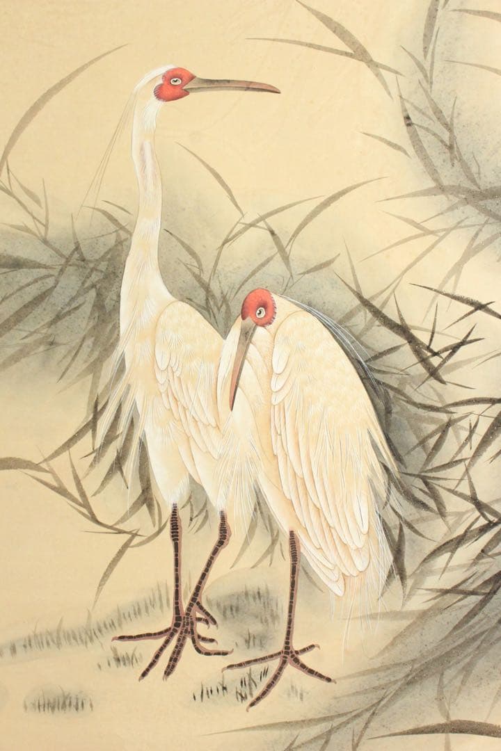 No5367 掛軸　愛新覚羅毓奮　双朱鷺図　紙本着色　唐物　中国画　送料無料