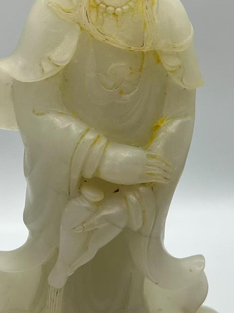 清乾隆時代 和田白玉観音　白和田玉彫り　仏教用品　仏像　唐物(A-96)