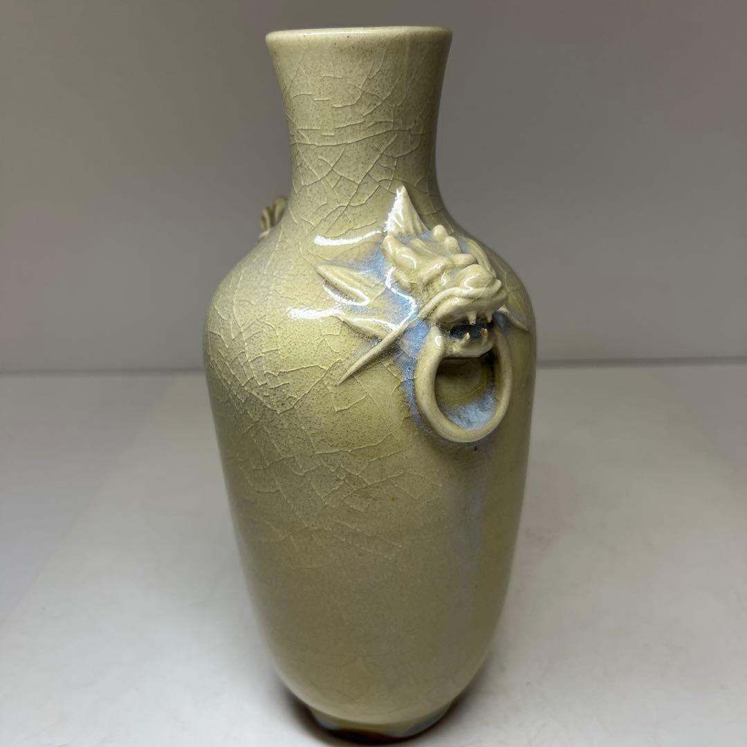 中国美術　青磁龍耳花瓶　高さ22㎝　東Y8-0108⑤タウオ