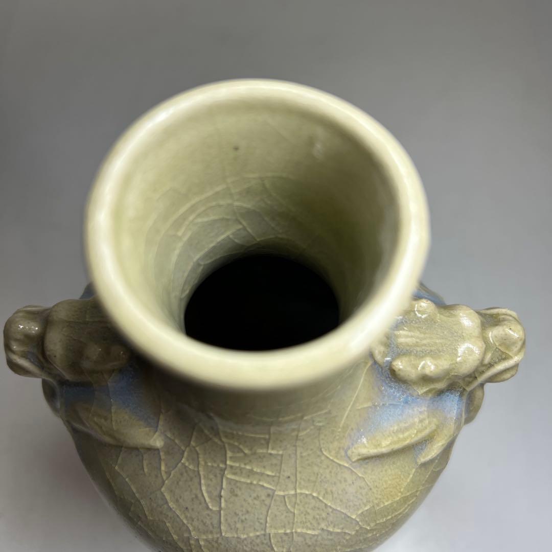 中国美術　青磁龍耳花瓶　高さ22㎝　東Y8-0108⑤タウオ