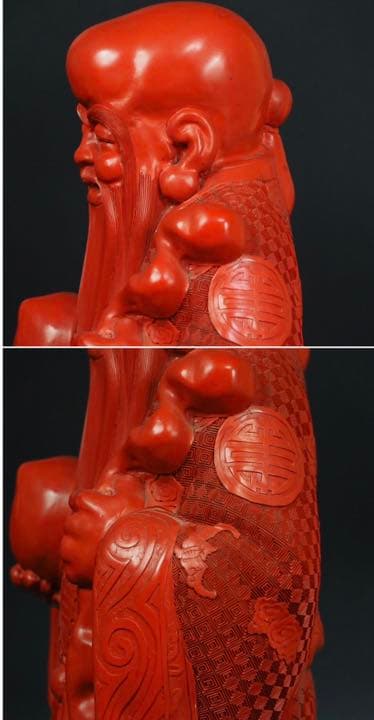 送料無料　清末～民国時代 珍品人物堆朱　寿老人　高45.5ｃｍ　中国古玩骨董