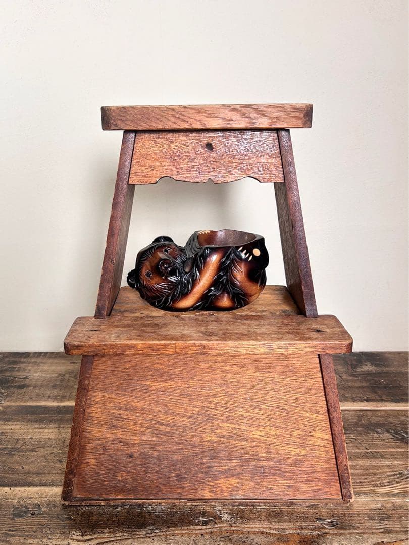 昭和 無垢材 踏み台 収納付き 大工道具 古家具 木製 スツール 作業台