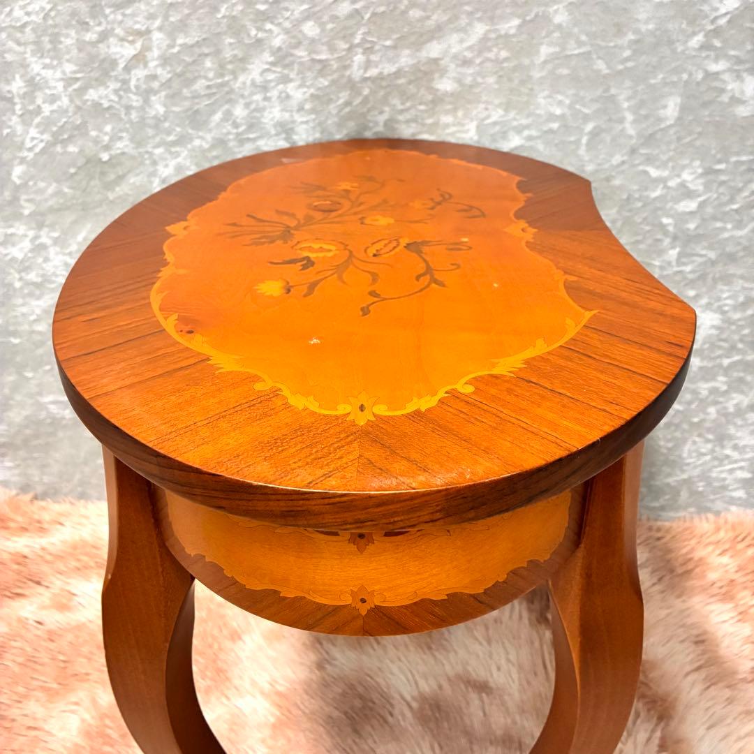 イタリア製 アンティーク調 象嵌風 サイドテーブル コーヒーテーブル ネコ脚