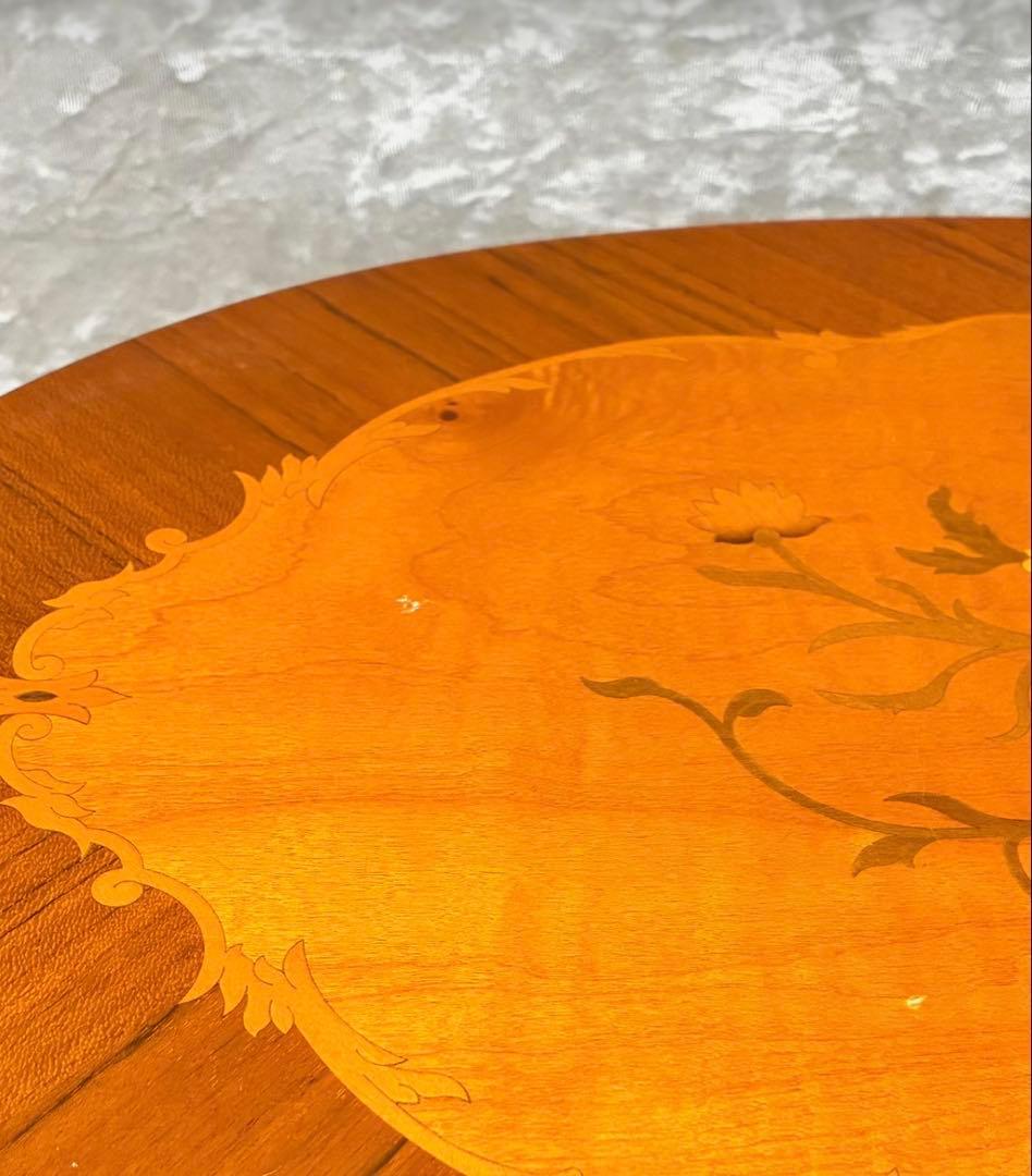 イタリア製 アンティーク調 象嵌風 サイドテーブル コーヒーテーブル ネコ脚