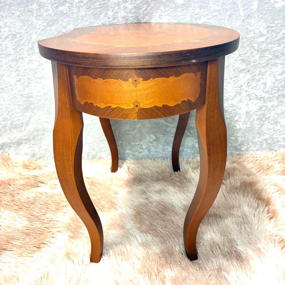 イタリア製 アンティーク調 象嵌風 サイドテーブル コーヒーテーブル ネコ脚