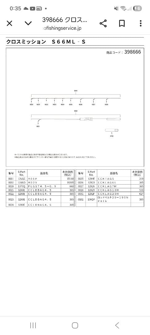 SHIMANOシマノ 20クロスミッションS66ML-S穂先のみ