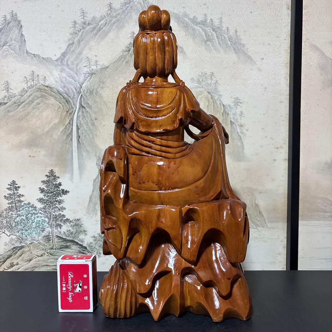 大型 観音菩薩 坐像　木彫　仏像 彫刻　開運　風水　置物　縁起物　インテリア