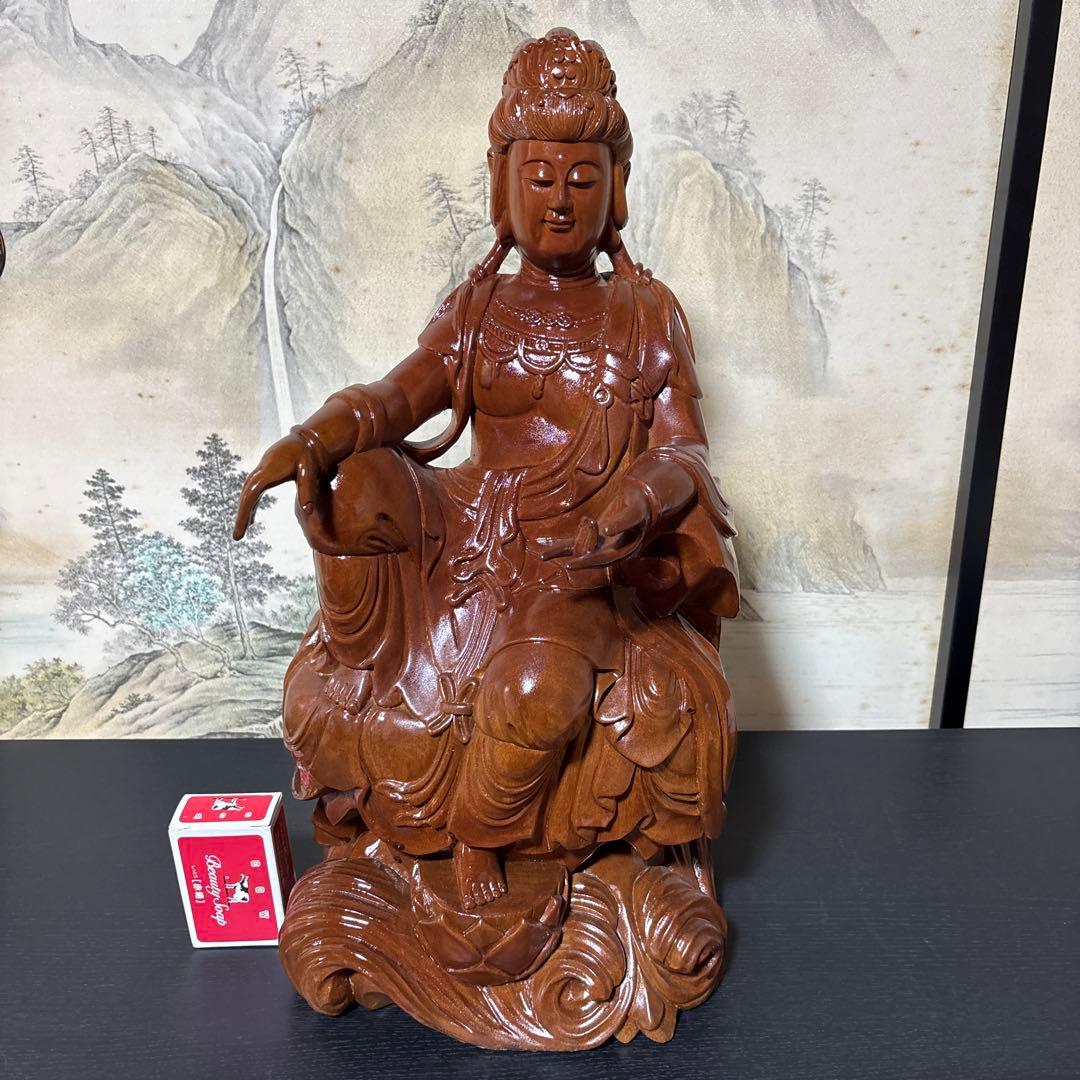 大型 観音菩薩 坐像　木彫　仏像 彫刻　開運　風水　置物　縁起物　インテリア