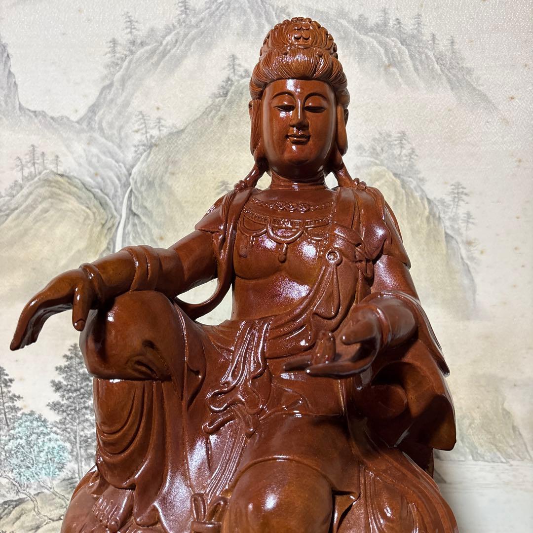 大型 観音菩薩 坐像　木彫　仏像 彫刻　開運　風水　置物　縁起物　インテリア