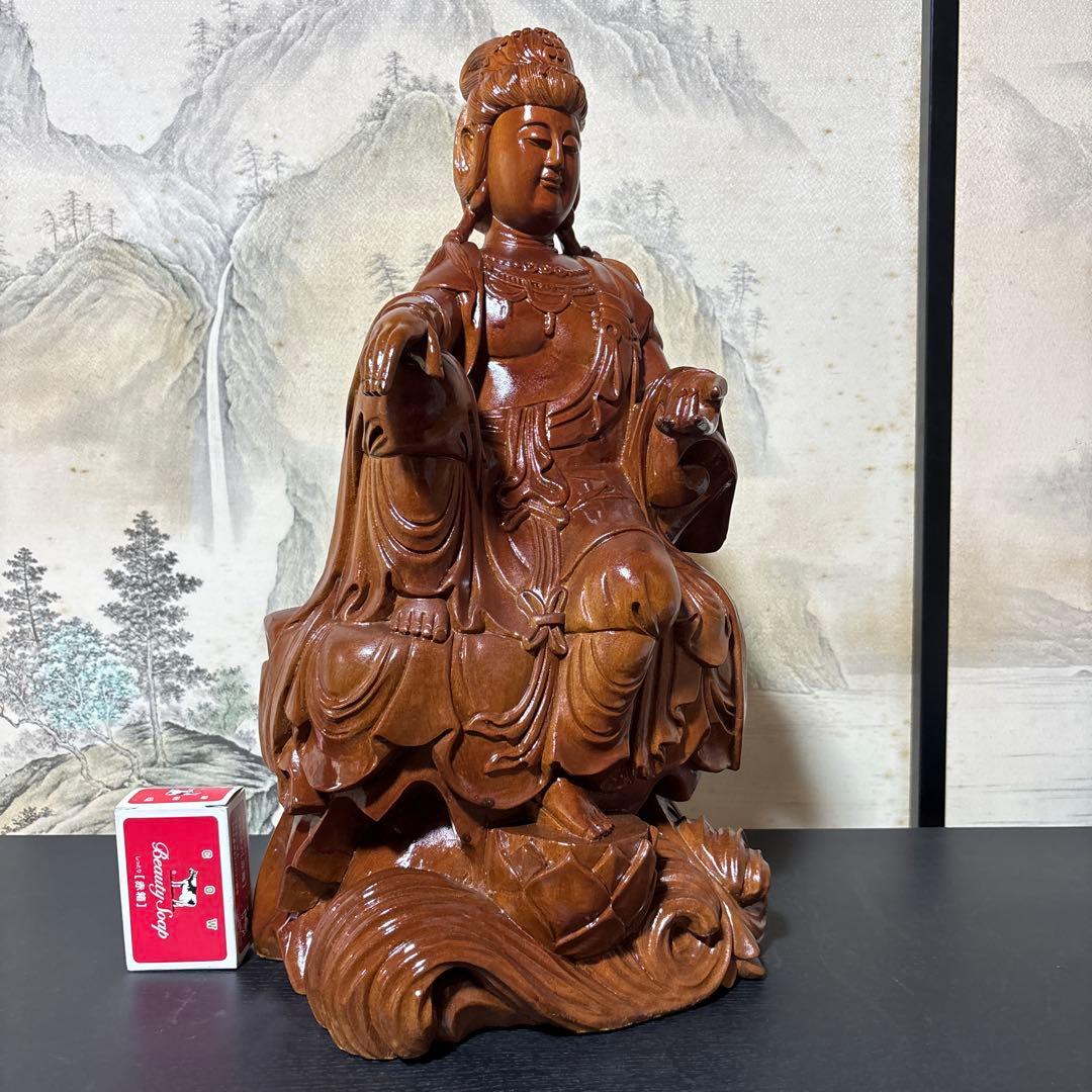 大型 観音菩薩 坐像　木彫　仏像 彫刻　開運　風水　置物　縁起物　インテリア