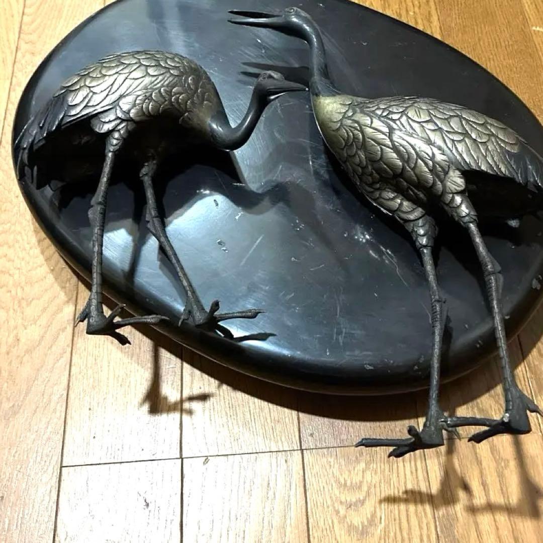 骨董品、縁起物鶴　美術工芸品　古銅色分け青銅　鎌倉山の旧家から出ました