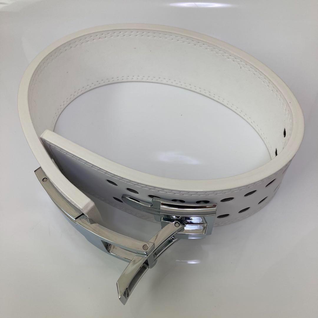 アウトレット品 パワーベルト レバーアクション 本革 白ベルト 可変式 光沢銀