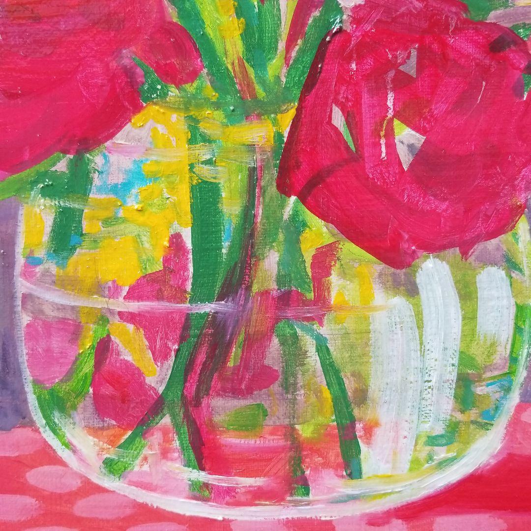 油絵　専用　透明感のある花瓶のお花　抽象画