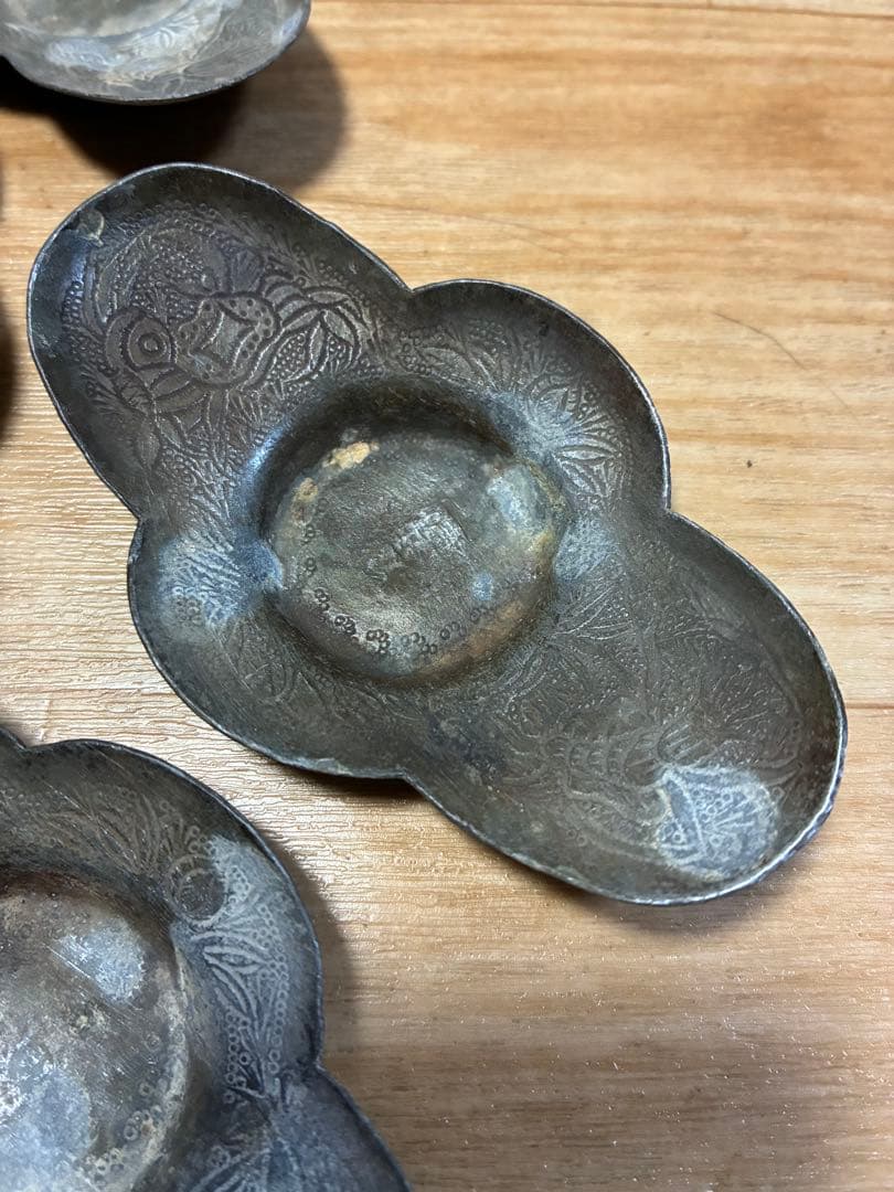 中国古錫茶托5枚　沈存周