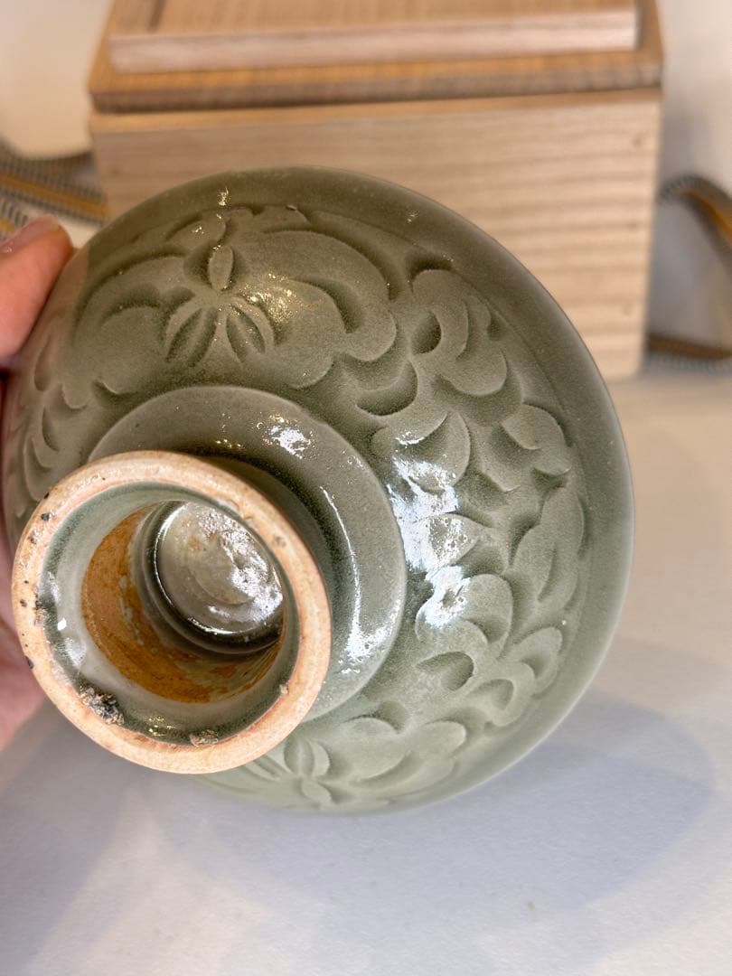 宋代 耀州窯 高台 小杯 青磁 共箱付 中国古陶磁 コレクション
