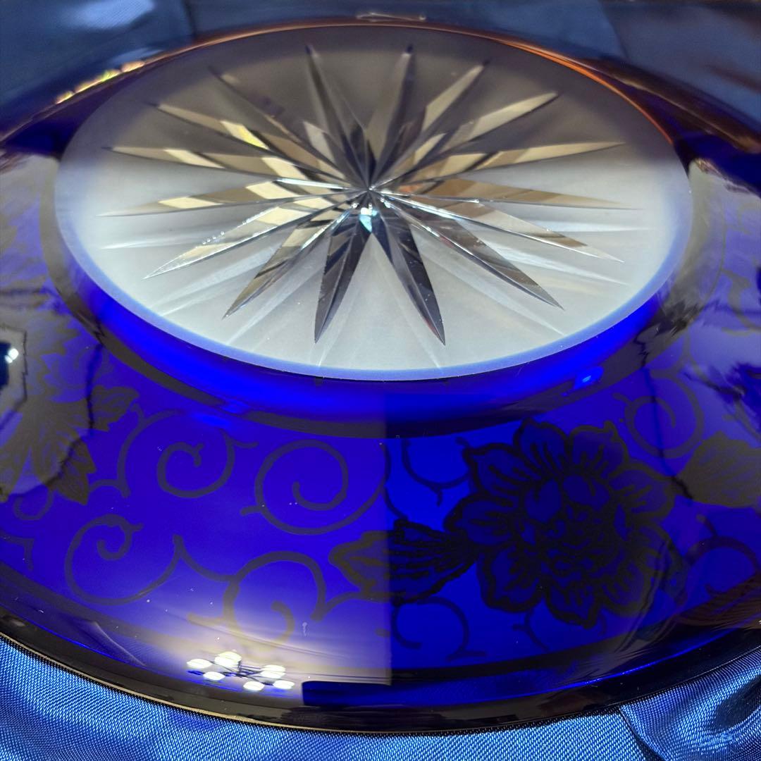 旧チェコ製 ボヘミア 鉛クリスタル 金彩 飾皿 24.5cm 箱付
