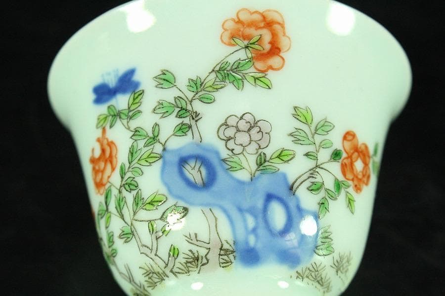 煎茶 唐物 中国美術 染付 色絵 碗 三個 まとめて(K-XA860)