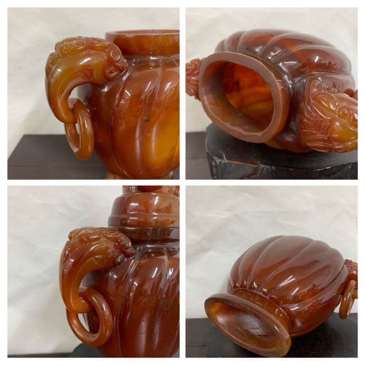 中国古美術　清時代紅瑪瑙香炉 ：共箱、木箱　購入価格：300.000円 XG01