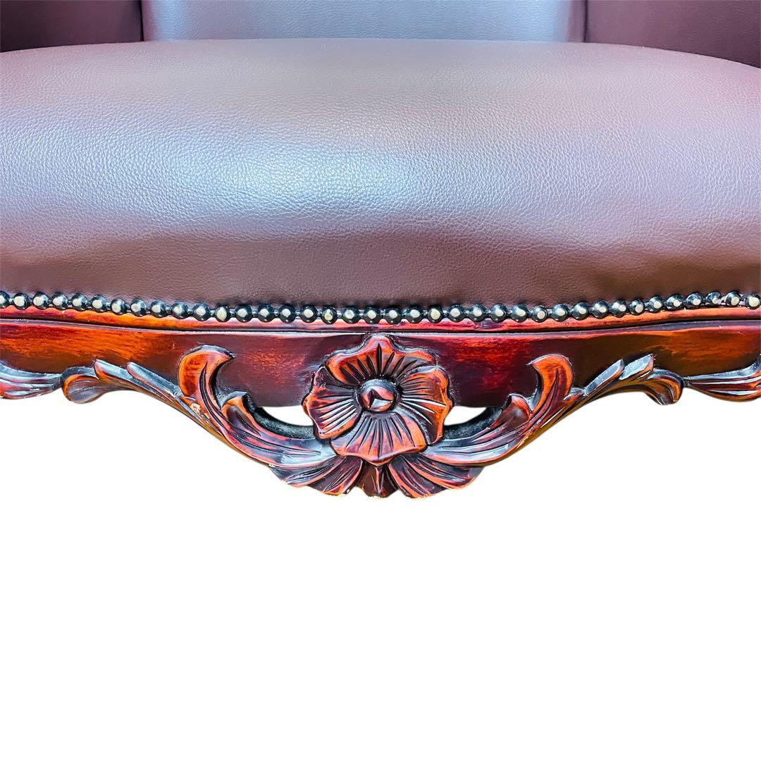 高級 アームチェア ソファ クラシック ヨーロピアン 1人掛け 鋲打ち 彫刻 革