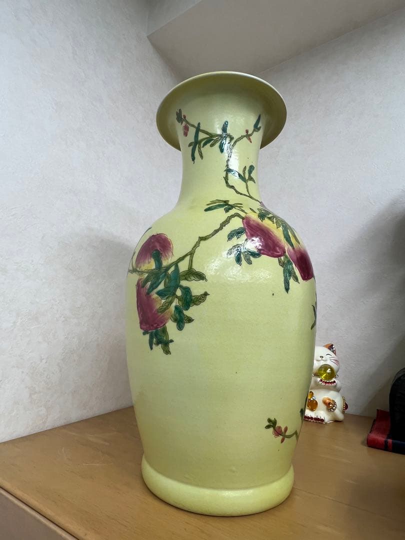 中国清康熙年製銘寿桃紋瓶　官窯骨董唐物古美術アンティーク　青磁　江戸コレクション