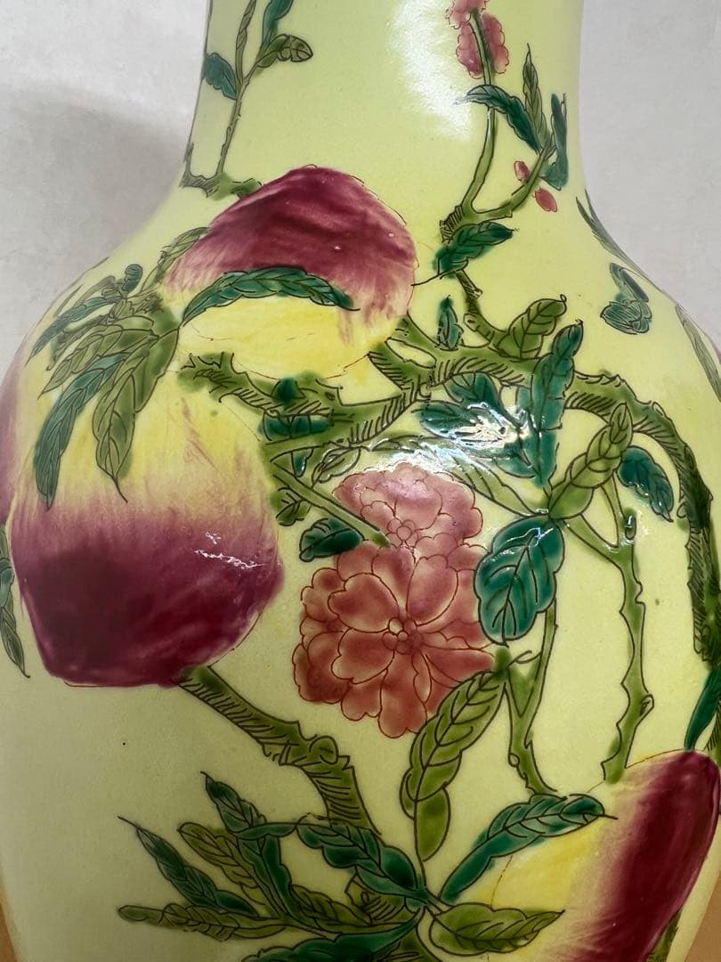 中国清康熙年製銘寿桃紋瓶　官窯骨董唐物古美術アンティーク　青磁　江戸コレクション