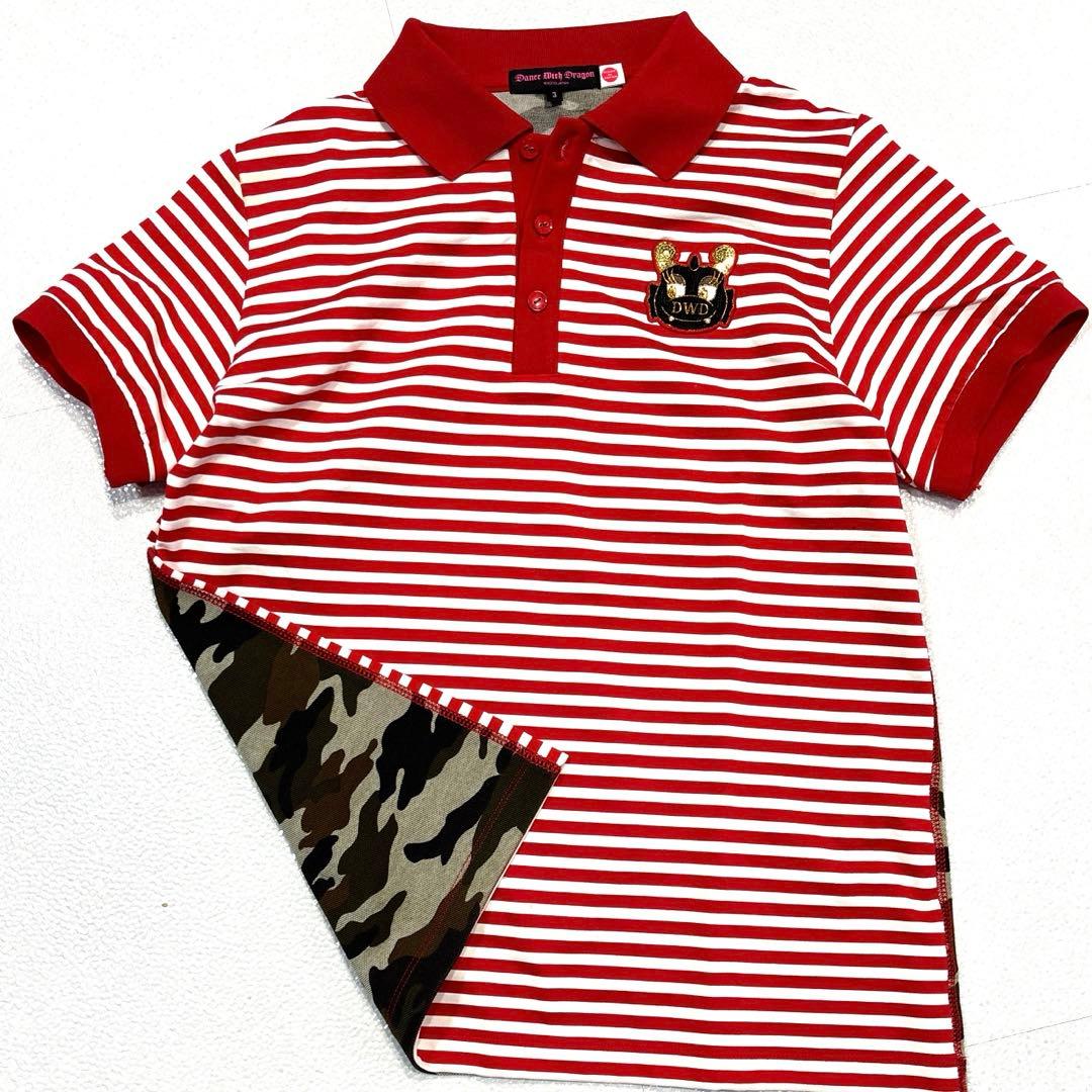 【未使用/L】ダンスウィズドラゴン　チビドラワッペン　ポロシャツ　ボーダー　迷彩