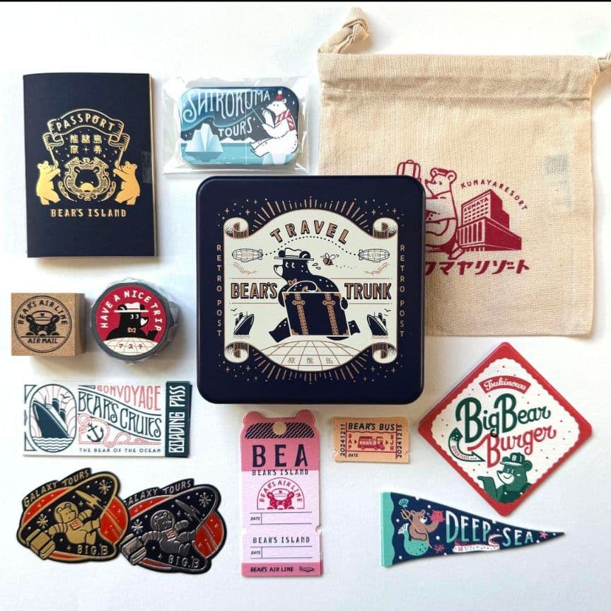 【新品未開封】文具女子博 オビワン 旅熊缶 スタンプ ファイル ステッカー 4点