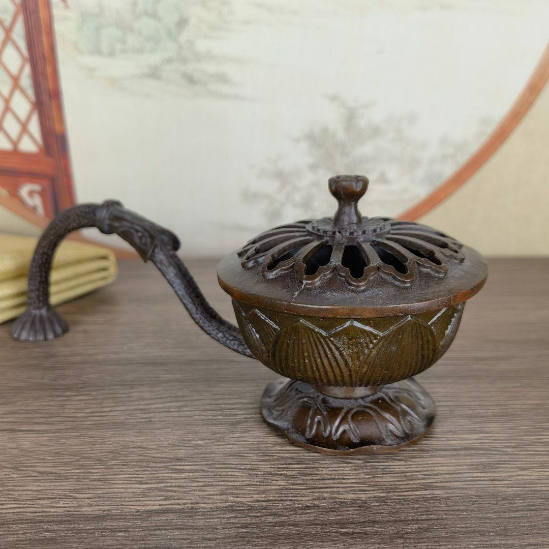 銅 細工 香炉 手持ち蓮華炉 盤香炉 装飾品 工芸品 置物