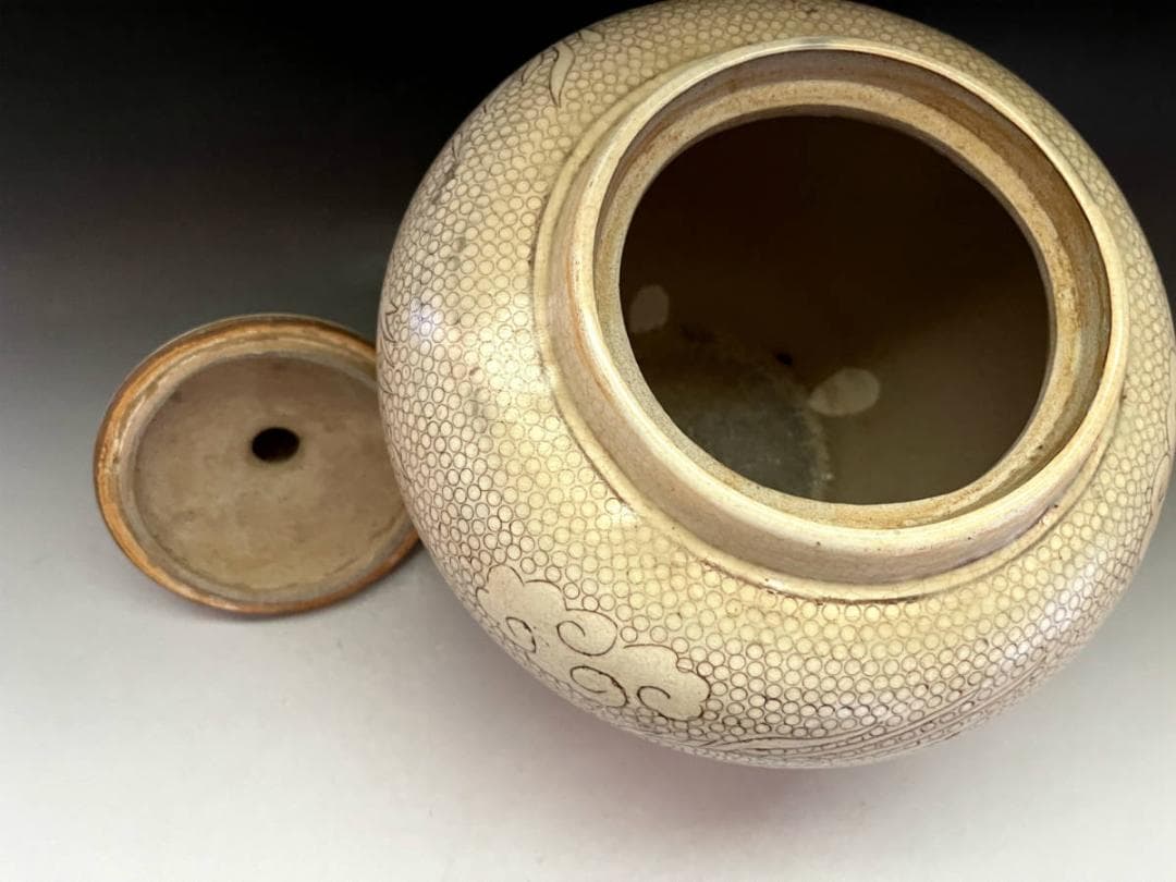 壷■コレクター収集品 磁州窯(宋)双竜紋 雲龍 微塵 蓋物 古玩 唐物 中国骨董