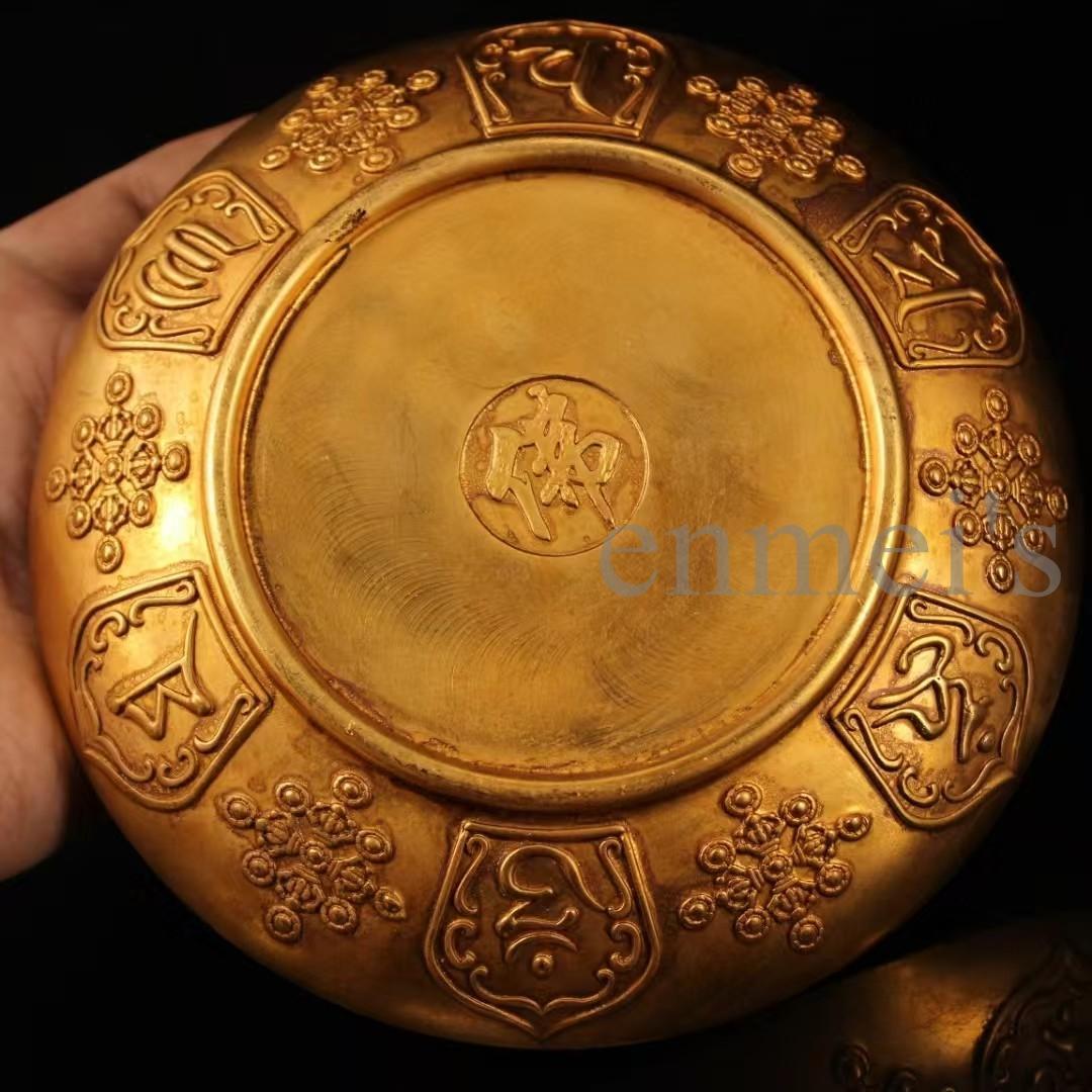中国古美術・純銅製・鎏金八吉祥仏盤・高浮彫錾刻・仏具・宗教用品・茶道具・風水開運
