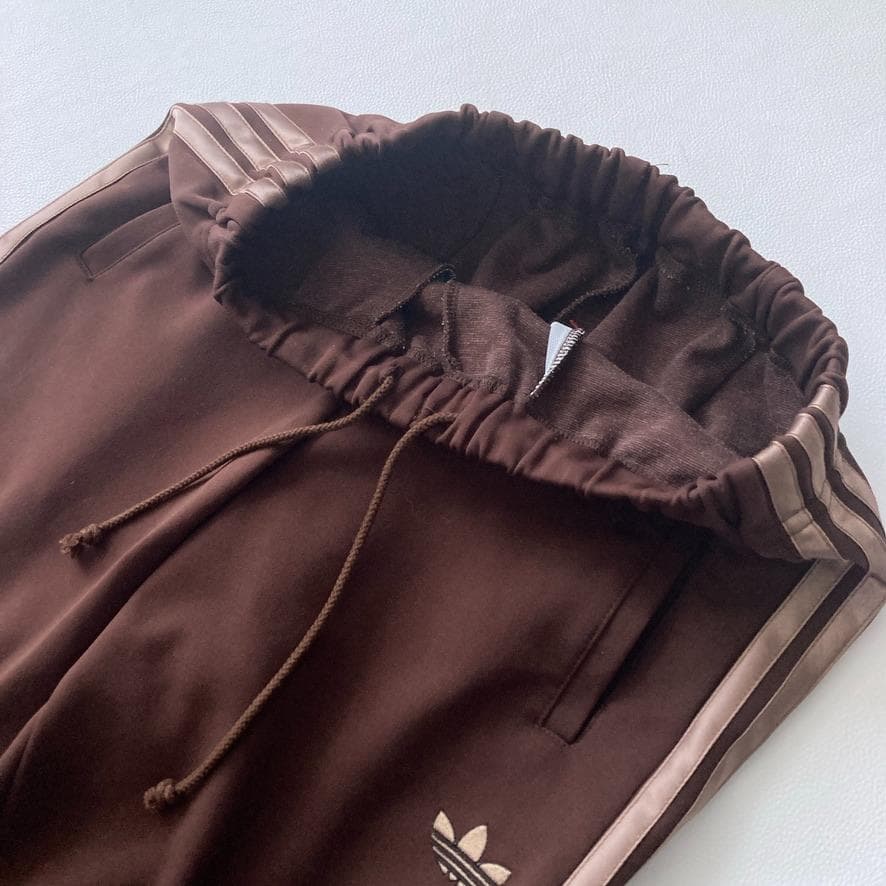 【希少90s美品】アディダス　デサント製 トラックパンツ トレフォイル ブラウン