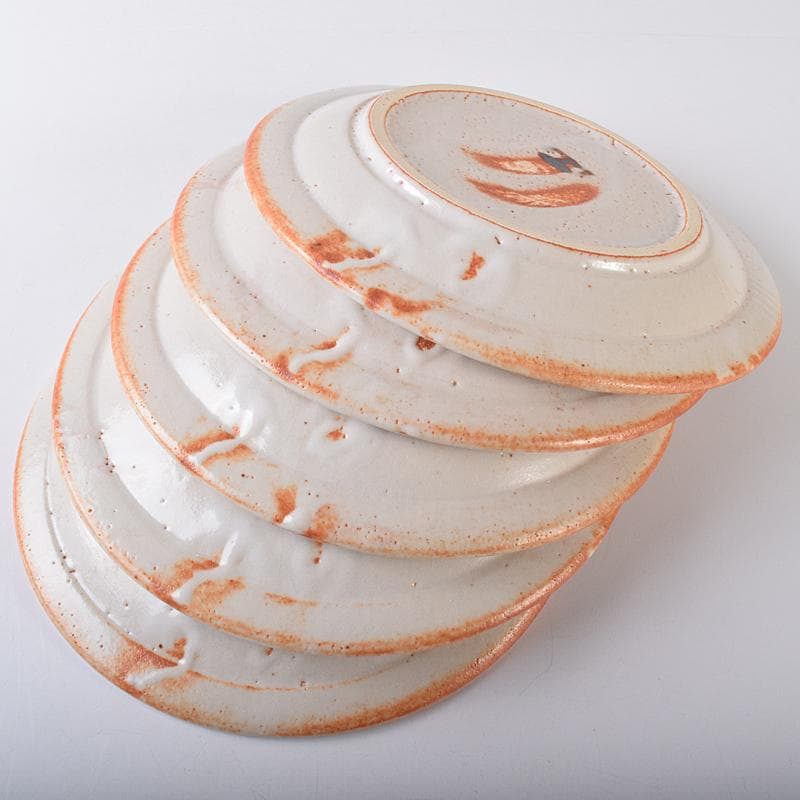 和食器　美濃焼　安藤日出武作　紅志野　草文　平皿　五客　共箱　M　R7893B