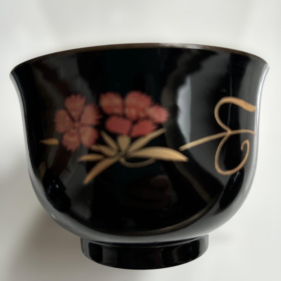 ✴︎自宅蔵出し・京型汁粉椀・なでしこ模様・漆器 蓋付き椀 10個セット 未使用✴︎